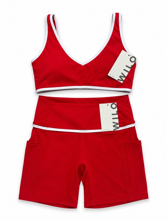 Wilo The Label Pants - Wilo The Label White Contrast Trim Red Sports Bra & Biker Short Set M NWT